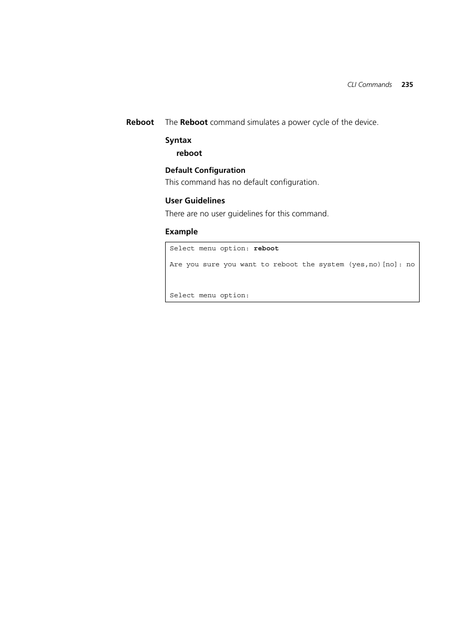 Reboot | 3Com 2924-PWR User Manual | Page 235 / 248