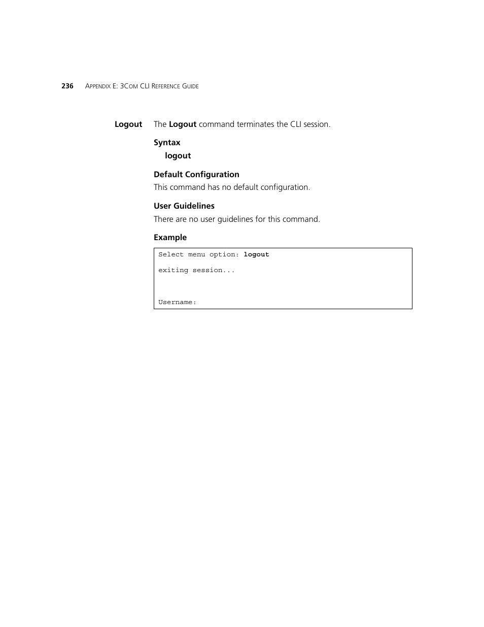 Logout | 3Com 2924-PWR User Manual | Page 236 / 248