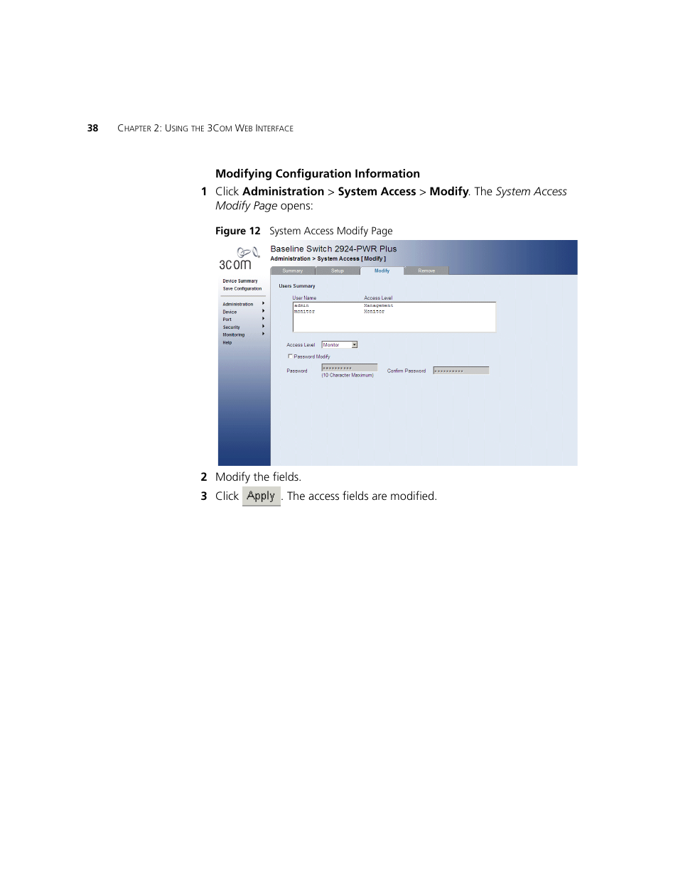 Modifying configuration information | 3Com 2924-PWR User Manual | Page 38 / 248