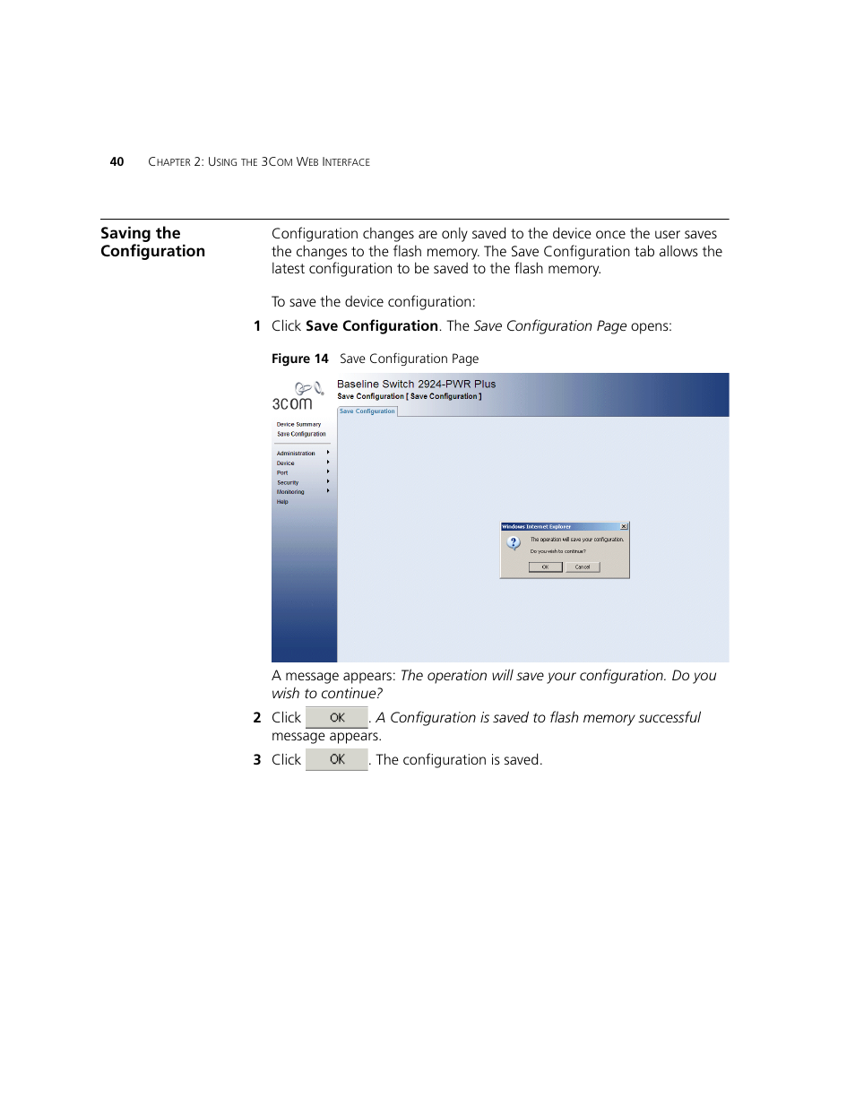Saving the configuration | 3Com 2924-PWR User Manual | Page 40 / 248