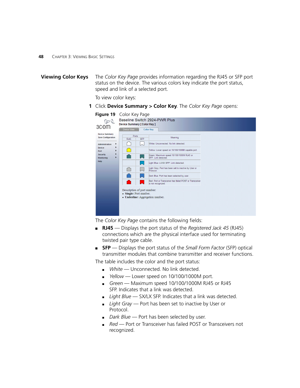 Viewing color keys | 3Com 2924-PWR User Manual | Page 48 / 248