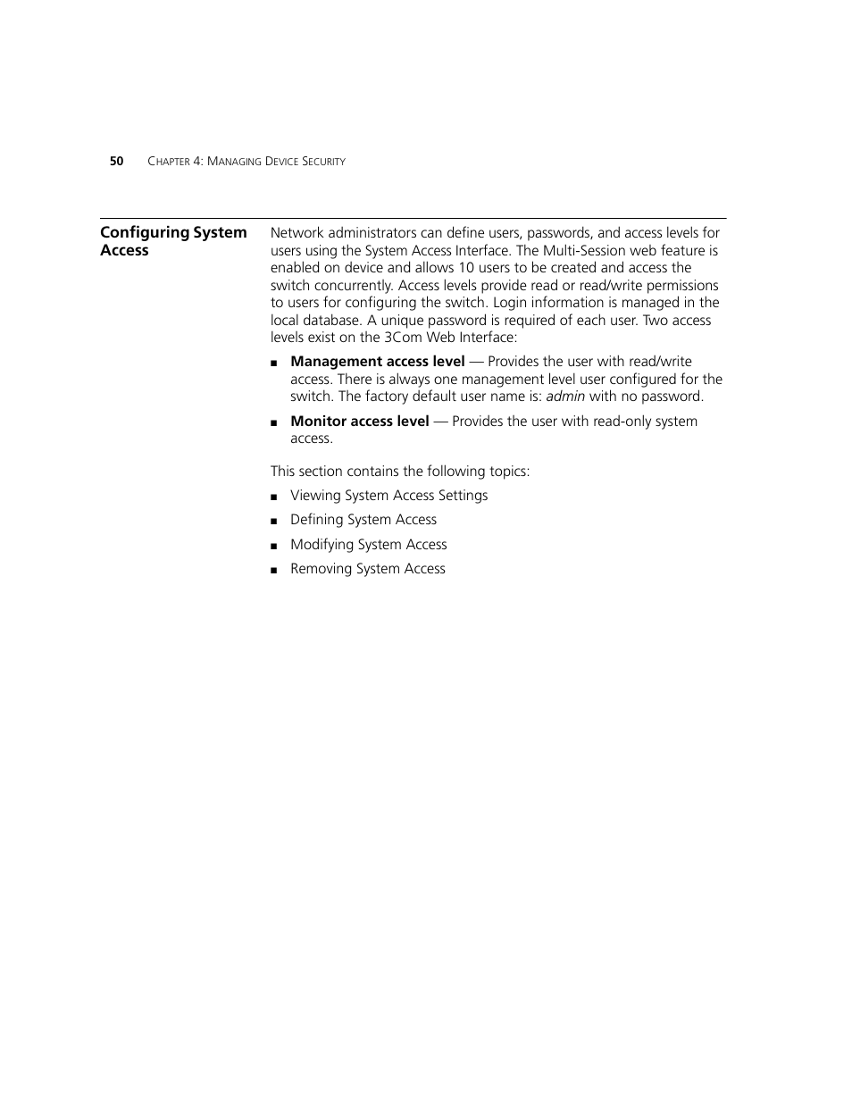 Configuring system access | 3Com 2924-PWR User Manual | Page 50 / 248