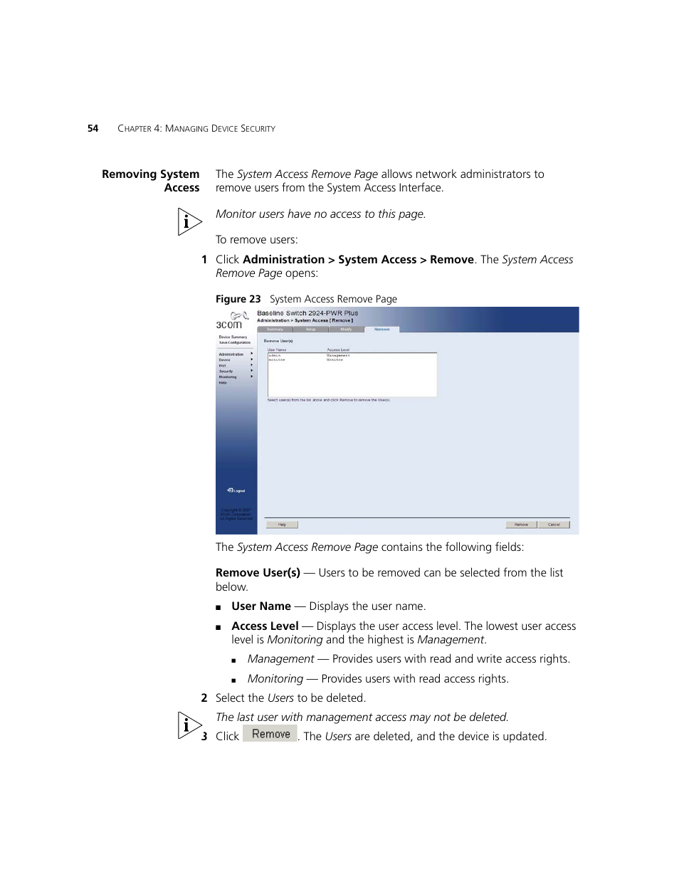 Removing system access | 3Com 2924-PWR User Manual | Page 54 / 248