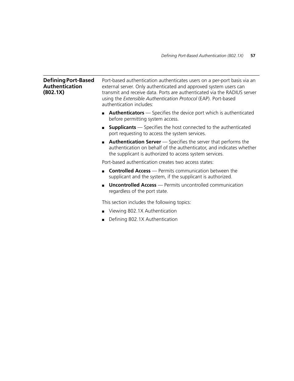 Defining port-based authentication (802.1x) | 3Com 2924-PWR User Manual | Page 57 / 248