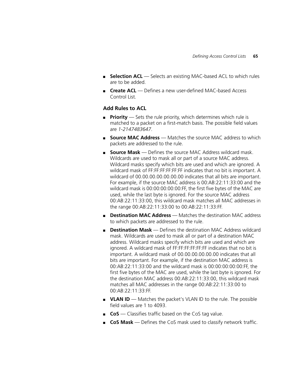 Add rules to acl | 3Com 2924-PWR User Manual | Page 65 / 248