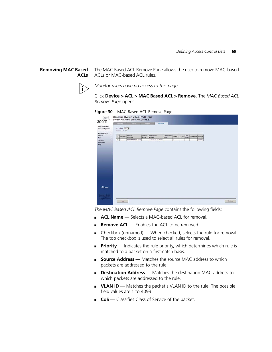 Removing mac based acls | 3Com 2924-PWR User Manual | Page 69 / 248