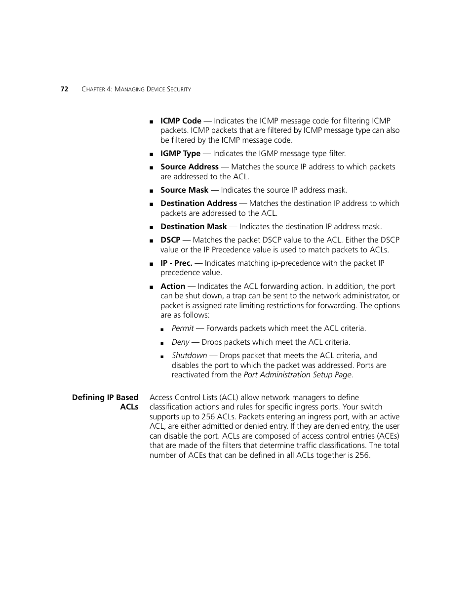 Defining ip based acls | 3Com 2924-PWR User Manual | Page 72 / 248