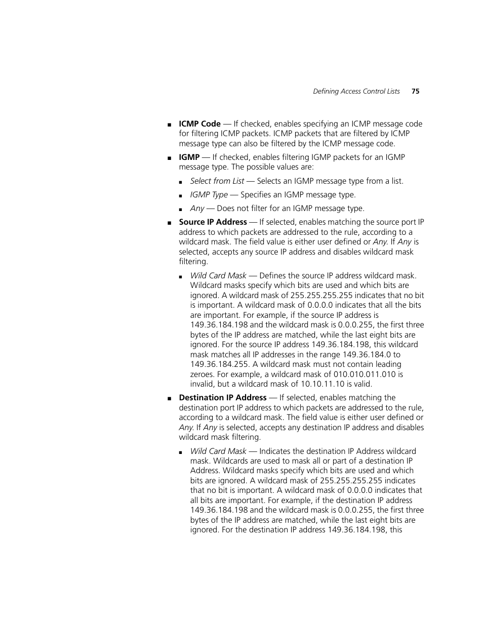 Igmp type — specifies an igmp message type, Any — does not filter for an igmp message type | 3Com 2924-PWR User Manual | Page 75 / 248