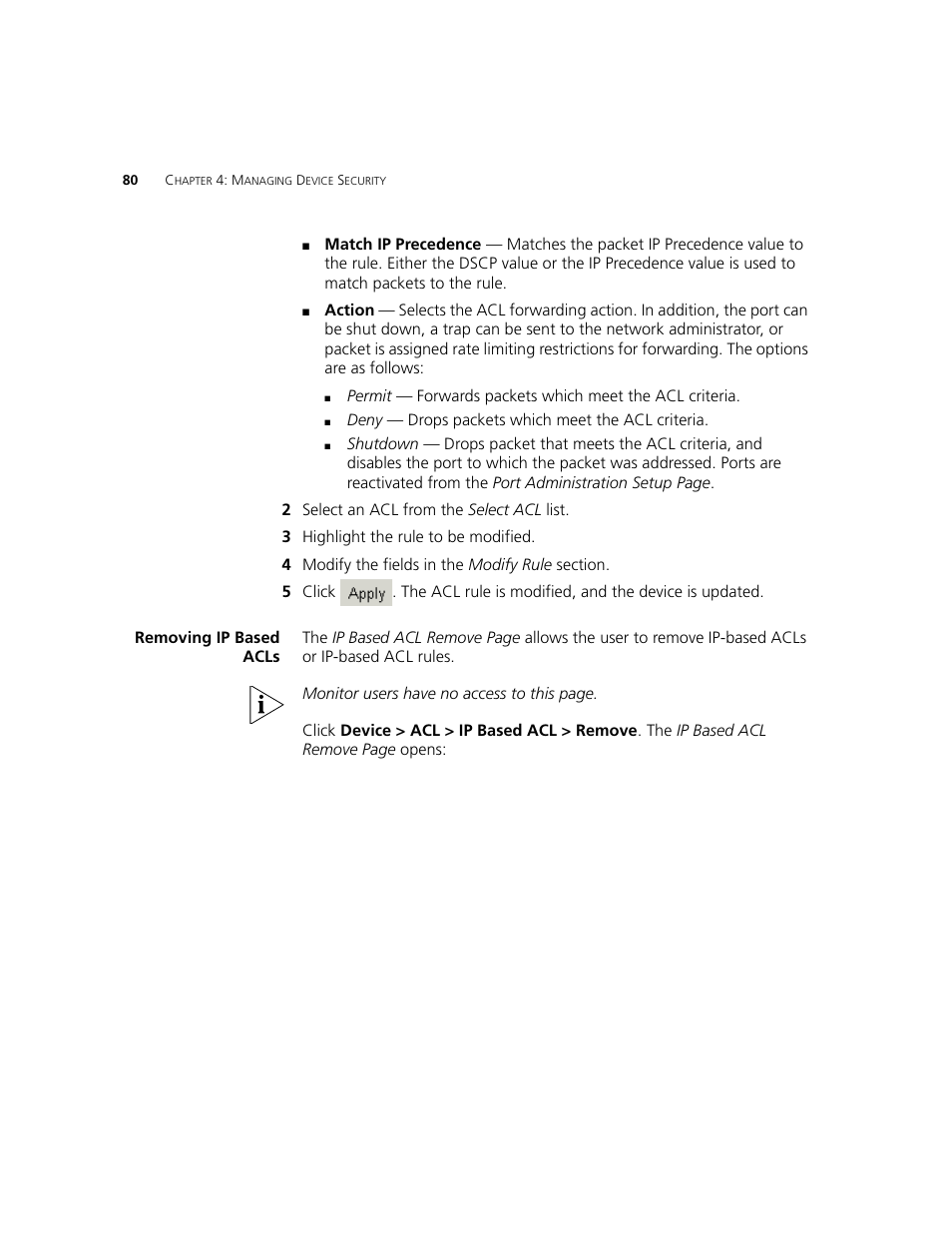 Removing ip based acls | 3Com 2924-PWR User Manual | Page 80 / 248