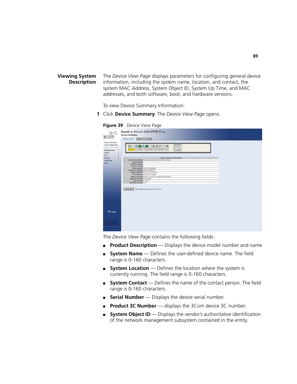 Viewing system description | 3Com 2924-PWR User Manual | Page 89 / 248