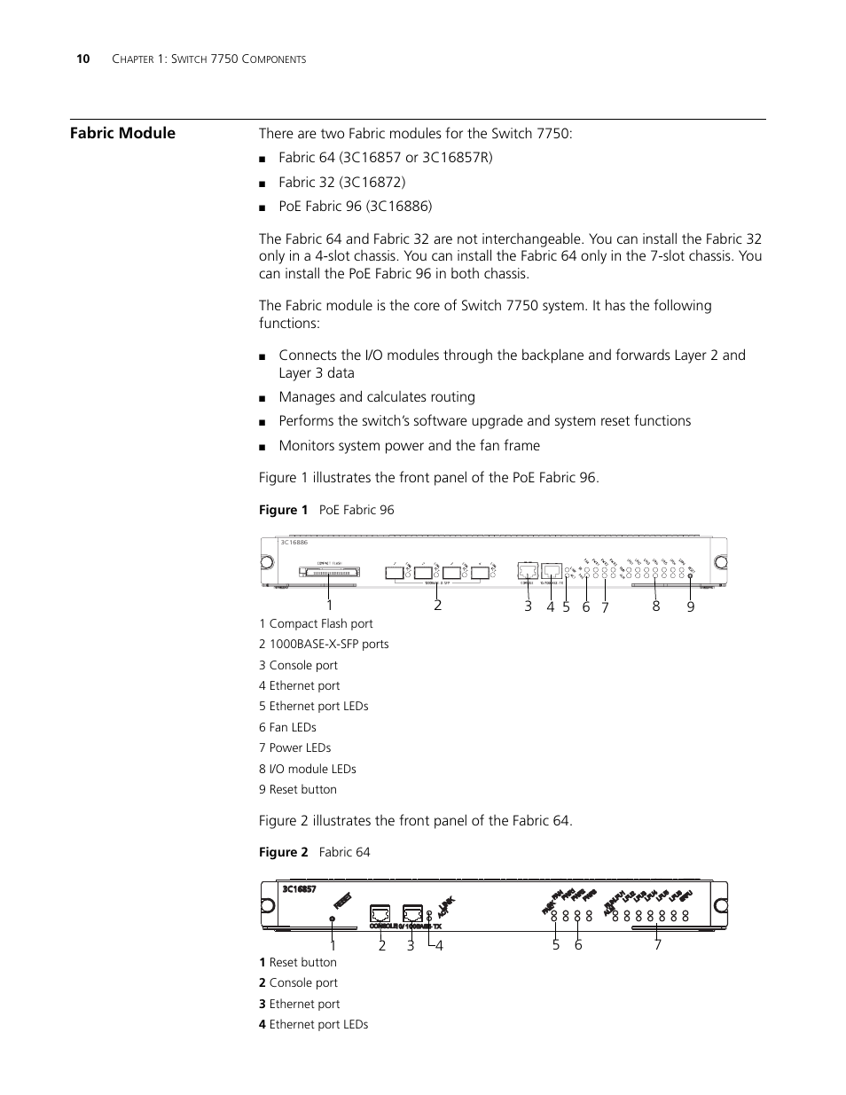 Fabric module, Fabric module 10 | 3Com 3C16895 User Manual | Page 10 / 74