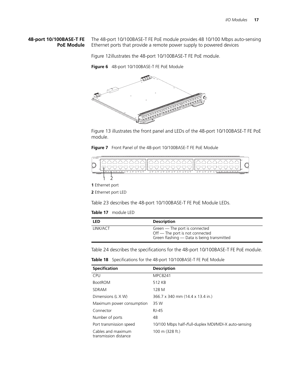 Port 10/100base-t fe poe module, Port 10/100base-t fe poe module 17 | 3Com 3C16895 User Manual | Page 17 / 74