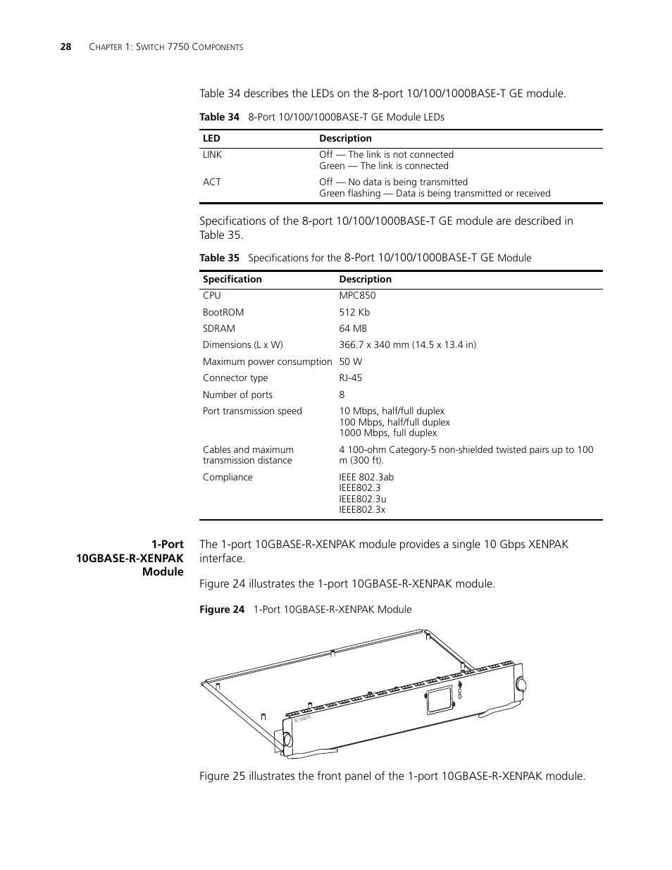 Port 10gbase-r-xenpak module, Port 10gbase-r-xenpak module 28, Port 10gbase-r-xenpak module (3c168 | 3Com 3C16895 User Manual | Page 28 / 74