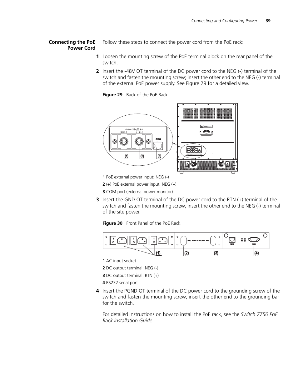 Connecting the poe power cord, Connecting the poe power cord 39 | 3Com 3C16895 User Manual | Page 39 / 74