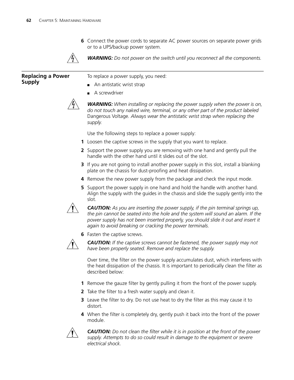 Replacing a power supply, Replacing a power supply 62 | 3Com 3C16895 User Manual | Page 62 / 74