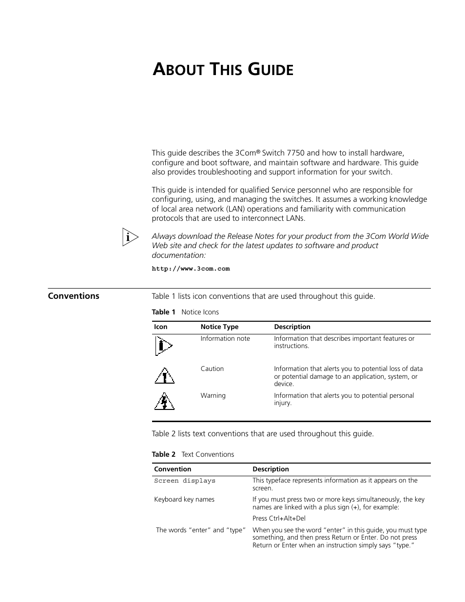 About this guide, Conventions, Bout | Uide, Conventions 7 | 3Com 3C16895 User Manual | Page 7 / 74