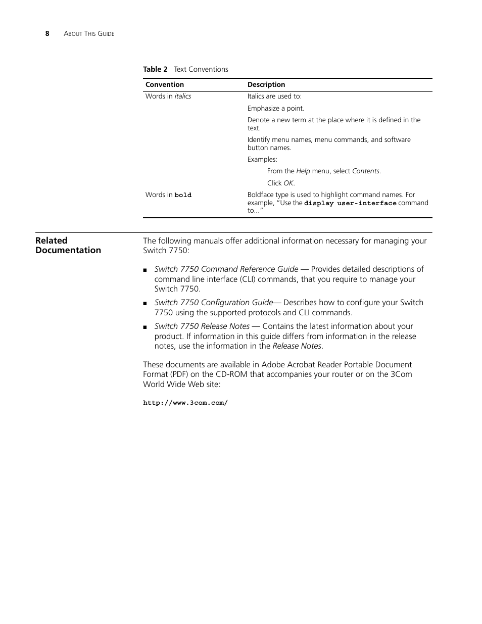 Related documentation, Related documentation 8 | 3Com 3C16895 User Manual | Page 8 / 74