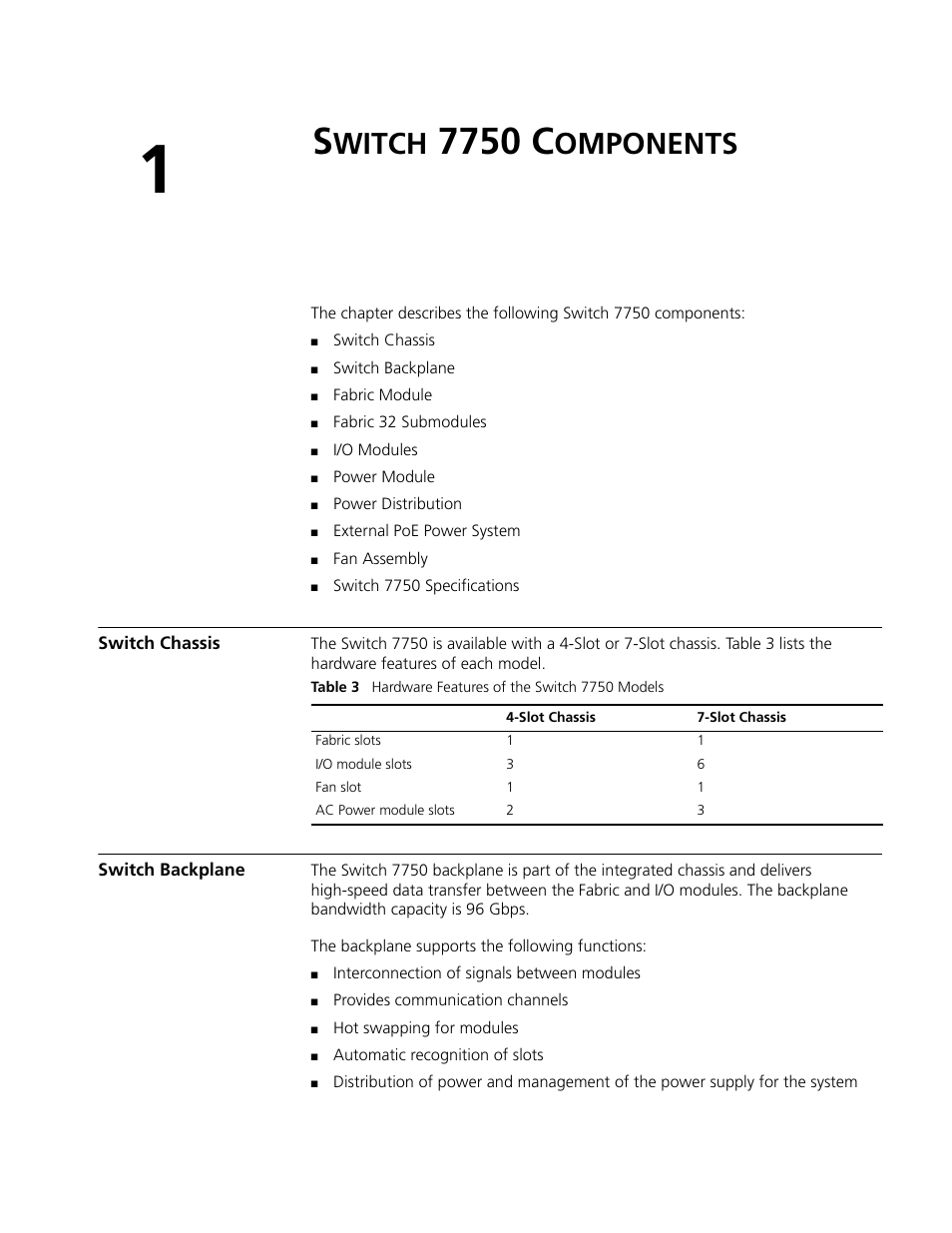 Switch 7750 components, Switch chassis, Switch backplane | Witch, 7750 c, Omponents, Switch chassis 9 switch backplane 9 | 3Com 3C16895 User Manual | Page 9 / 74