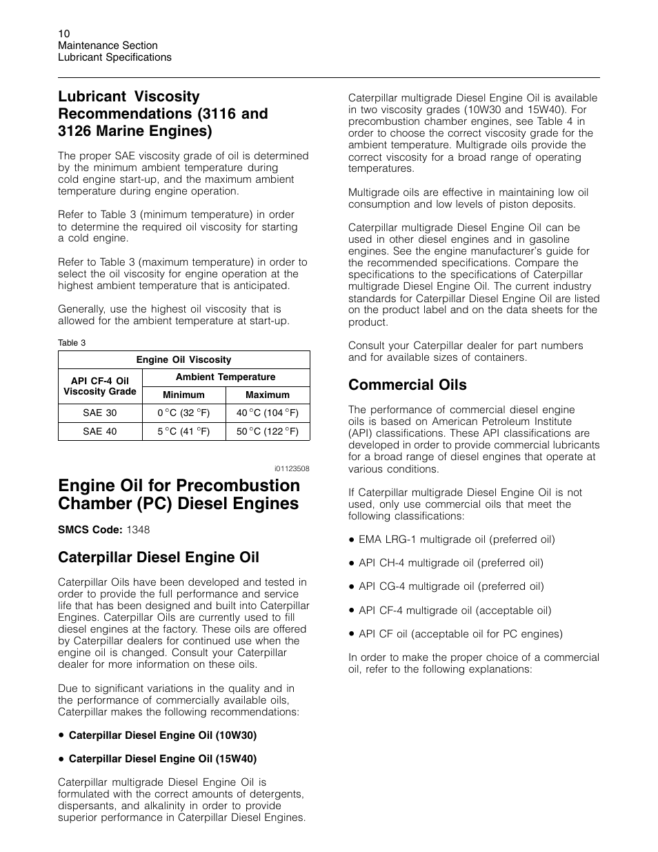 Caterpillar diesel engine oil, Commercial oils | 3Com Caterpillar Commercial Diesel Engine SEBU6251-06 User Manual | Page 10 / 42