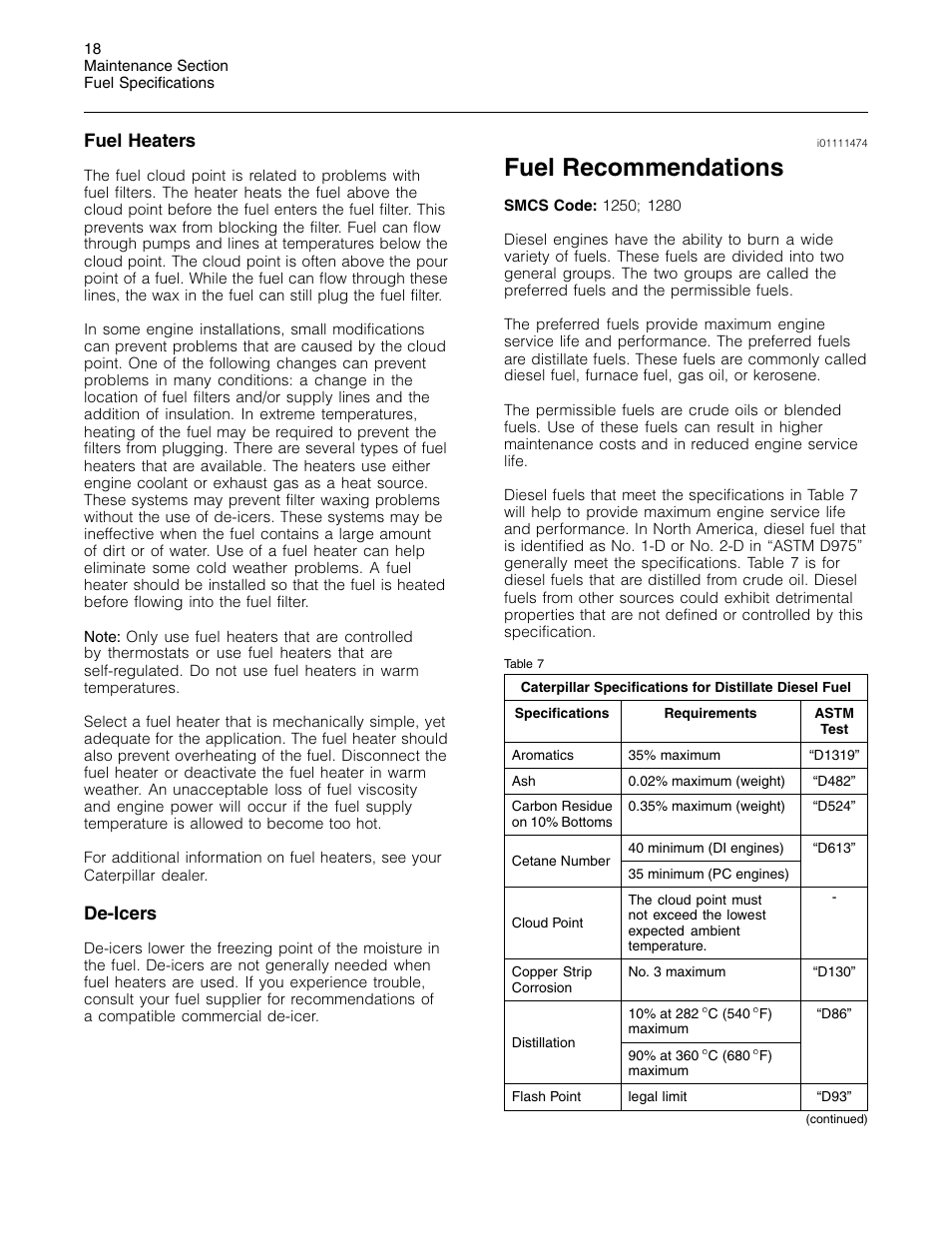 Fuel recommendations, Fuel heaters, De-icers | 3Com Caterpillar Commercial Diesel Engine SEBU6251-06 User Manual | Page 18 / 42
