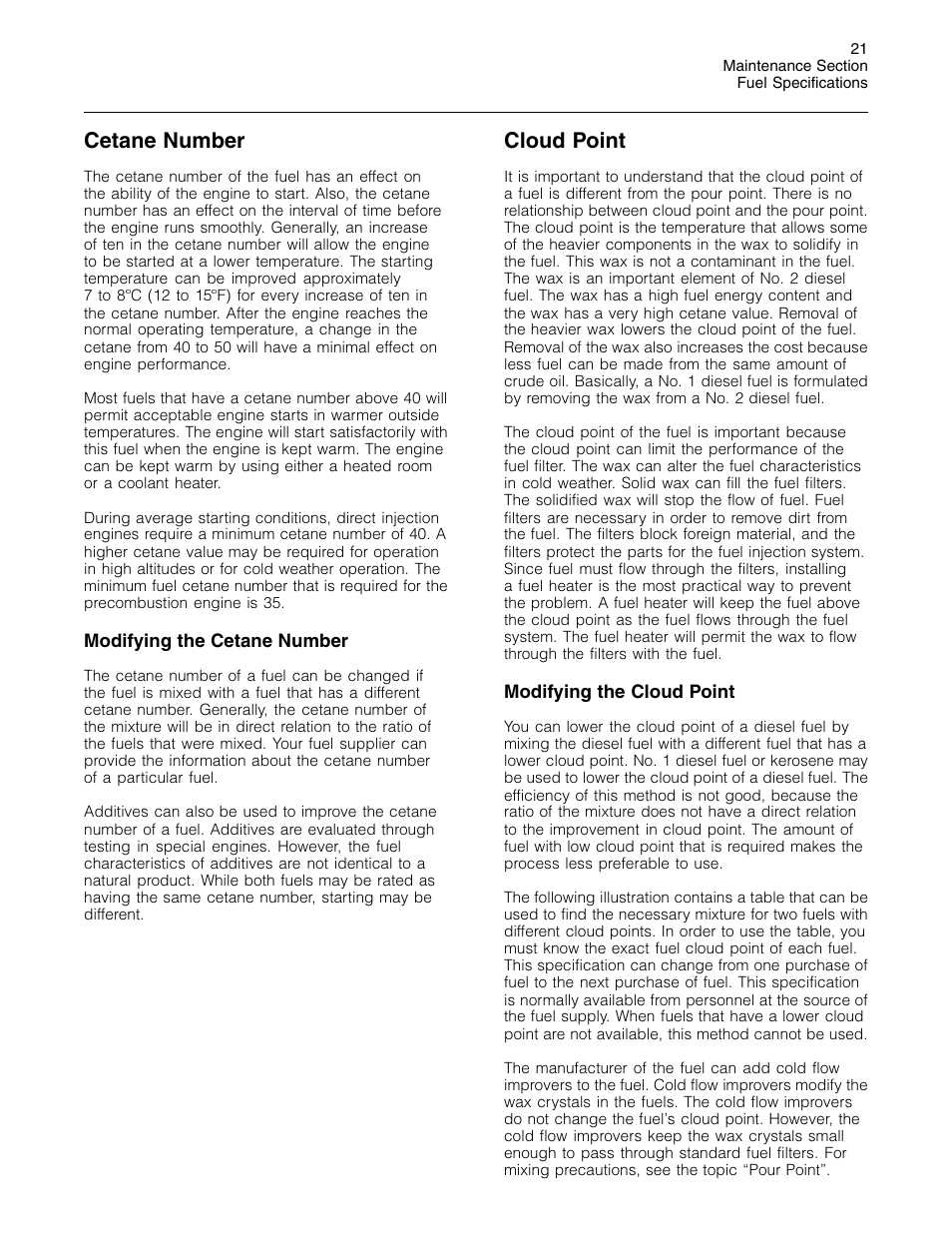Cetane number, Cloud point | 3Com Caterpillar Commercial Diesel Engine SEBU6251-06 User Manual | Page 21 / 42