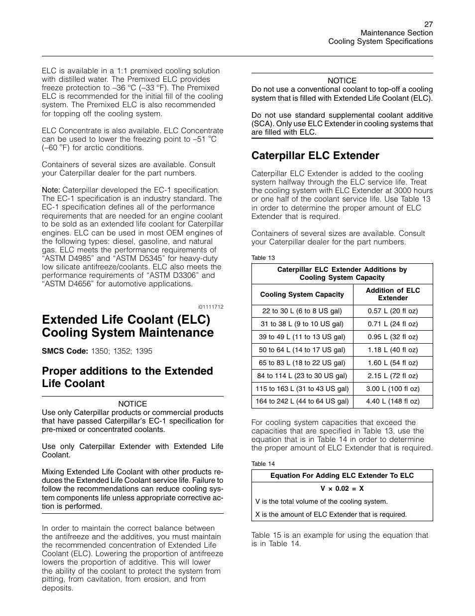 Proper additions to the extended life coolant, Caterpillar elc extender | 3Com Caterpillar Commercial Diesel Engine SEBU6251-06 User Manual | Page 27 / 42