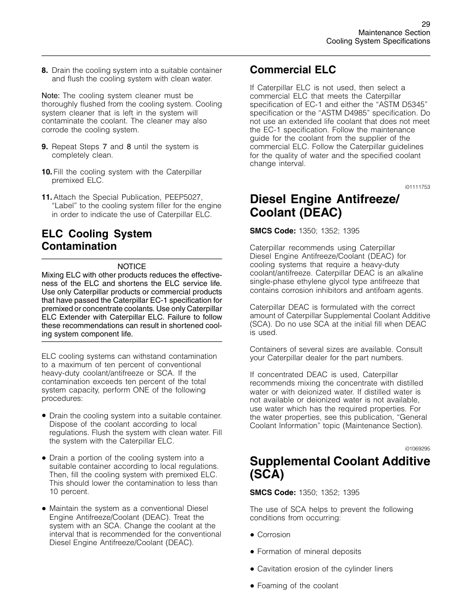 Diesel engine antifreeze/ coolant (deac), Supplemental coolant additive (sca), Elc cooling system contamination | Commercial elc | 3Com Caterpillar Commercial Diesel Engine SEBU6251-06 User Manual | Page 29 / 42