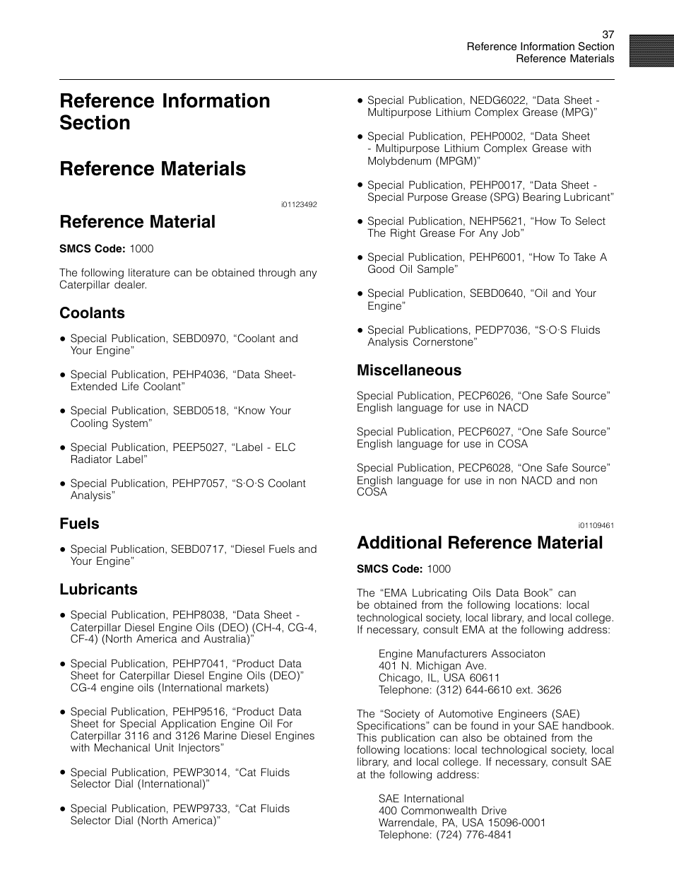 Reference material, Additional reference material, Coolants | Fuels, Lubricants, Miscellaneous | 3Com Caterpillar Commercial Diesel Engine SEBU6251-06 User Manual | Page 37 / 42