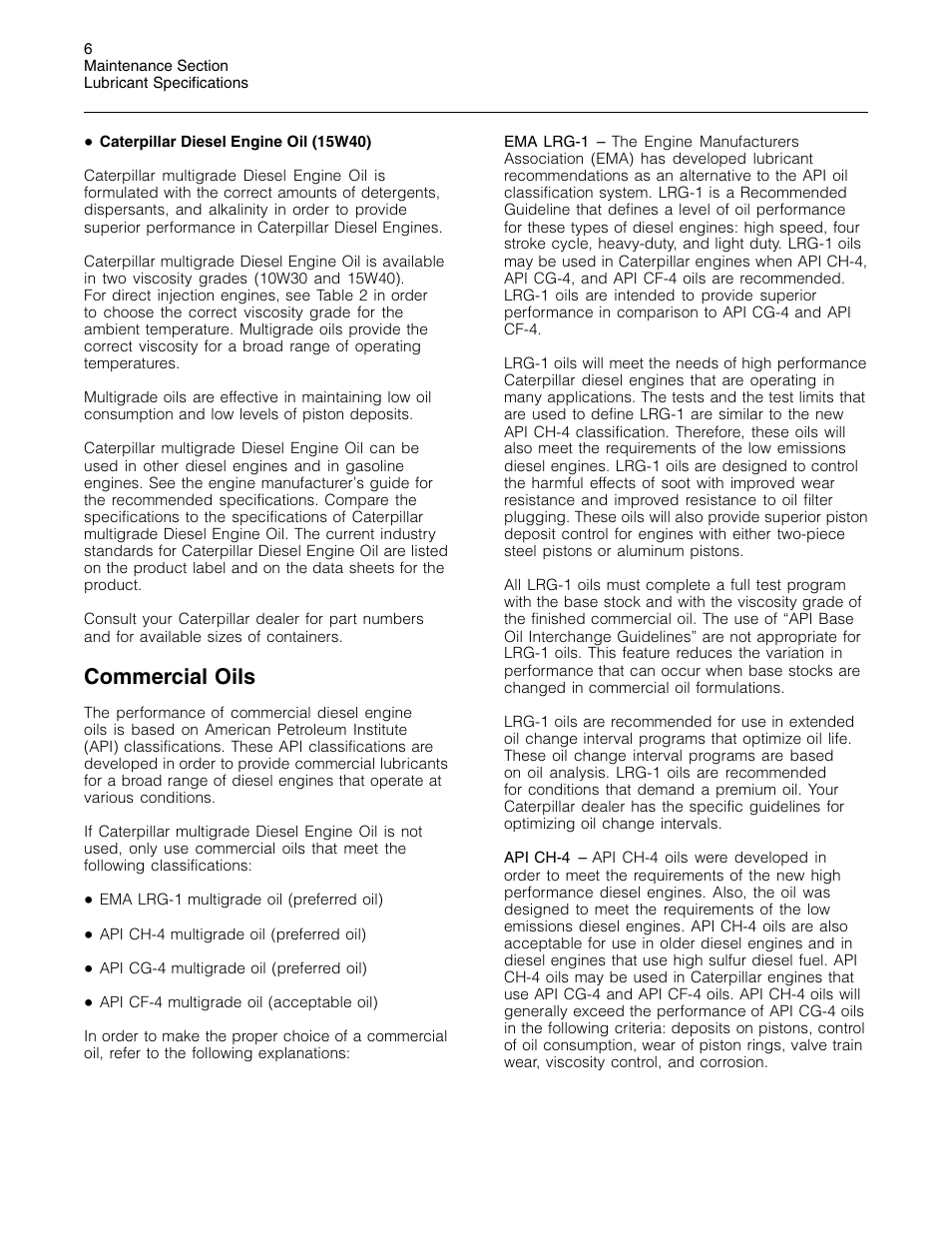 Commercial oils | 3Com Caterpillar Commercial Diesel Engine SEBU6251-06 User Manual | Page 6 / 42