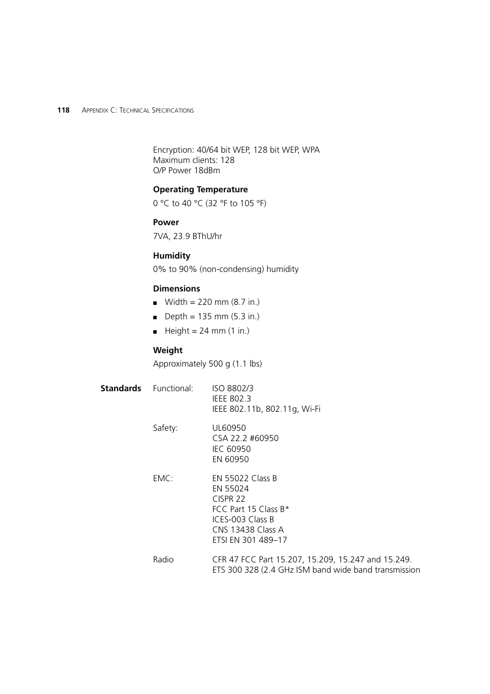 Standards | 3Com 3CRWDR200A-75 User Manual | Page 118 / 144