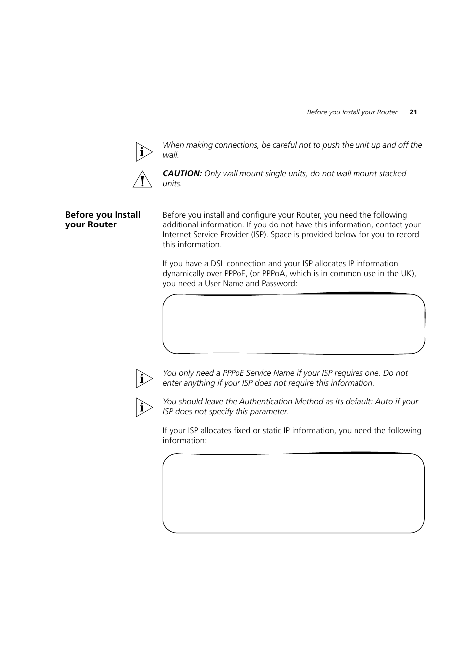 Before you install your router | 3Com 3CRWDR200A-75 User Manual | Page 21 / 144