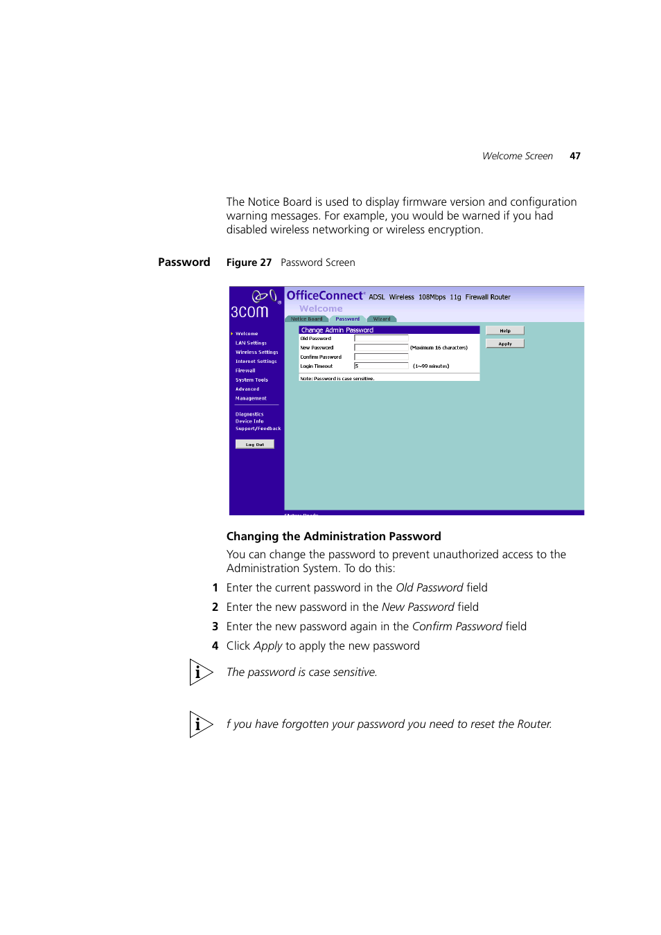 Password | 3Com 3CRWDR200A-75 User Manual | Page 47 / 144
