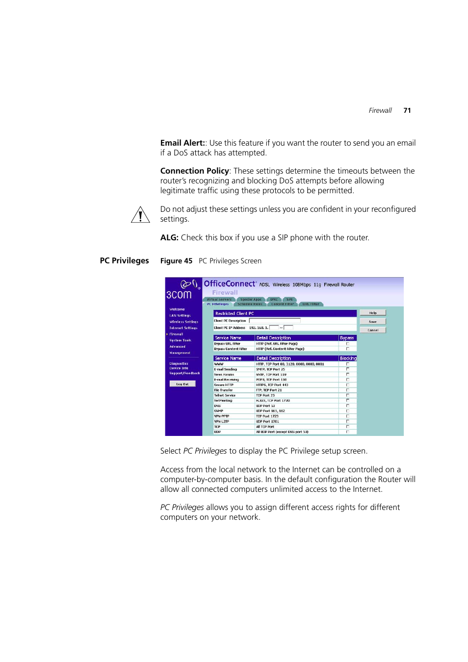 Pc privileges | 3Com 3CRWDR200A-75 User Manual | Page 71 / 144