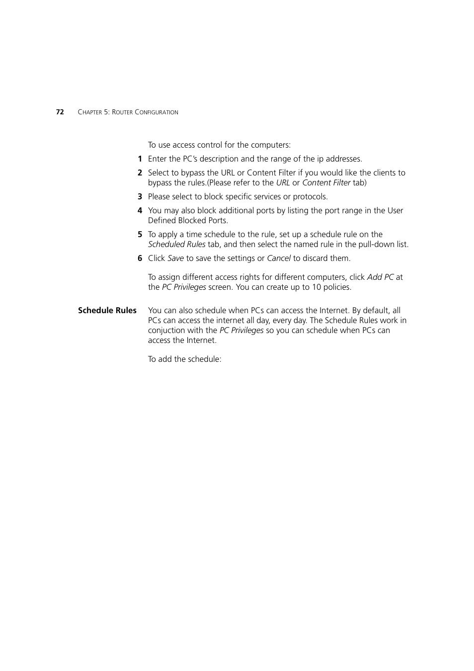 Schedule rules | 3Com 3CRWDR200A-75 User Manual | Page 72 / 144