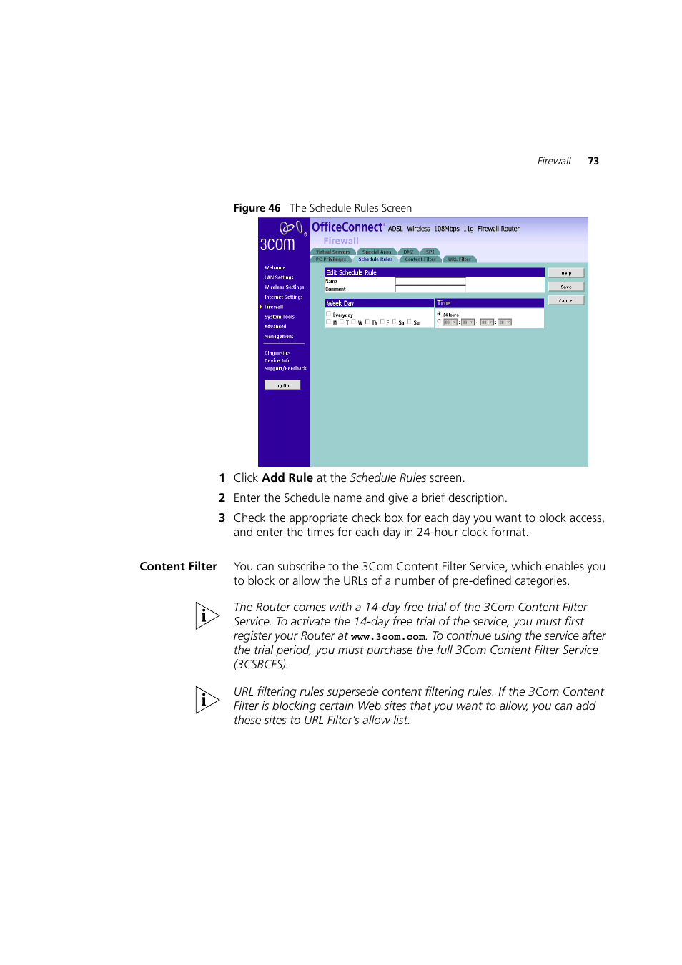 Content filter | 3Com 3CRWDR200A-75 User Manual | Page 73 / 144