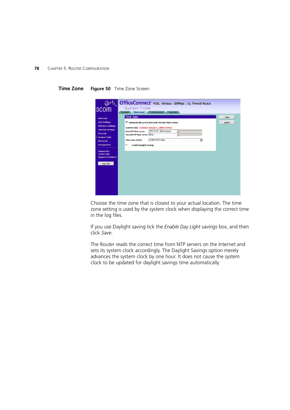 Time zone | 3Com 3CRWDR200A-75 User Manual | Page 78 / 144