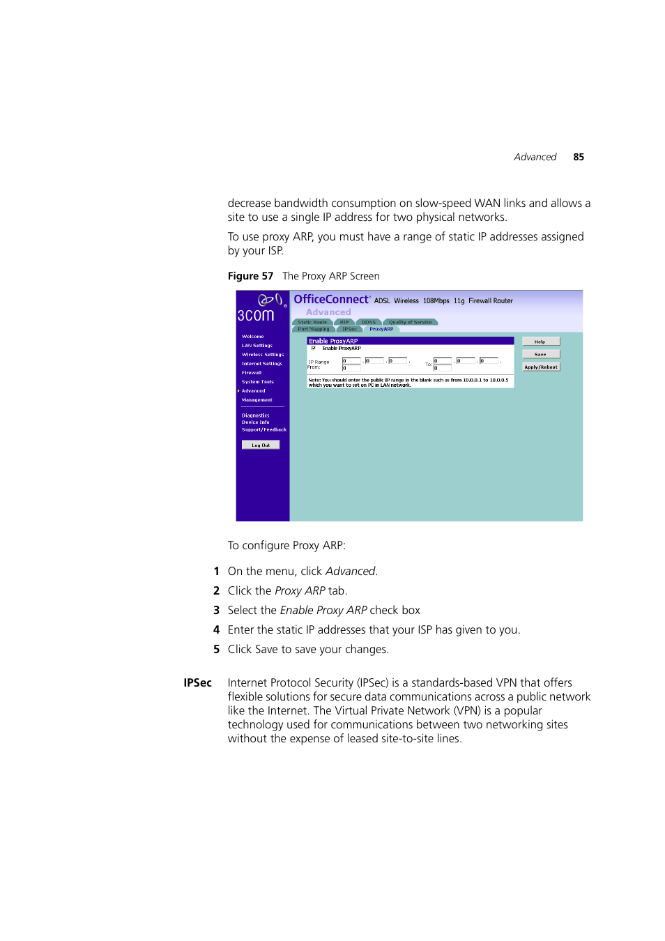 Ipsec | 3Com 3CRWDR200A-75 User Manual | Page 85 / 144