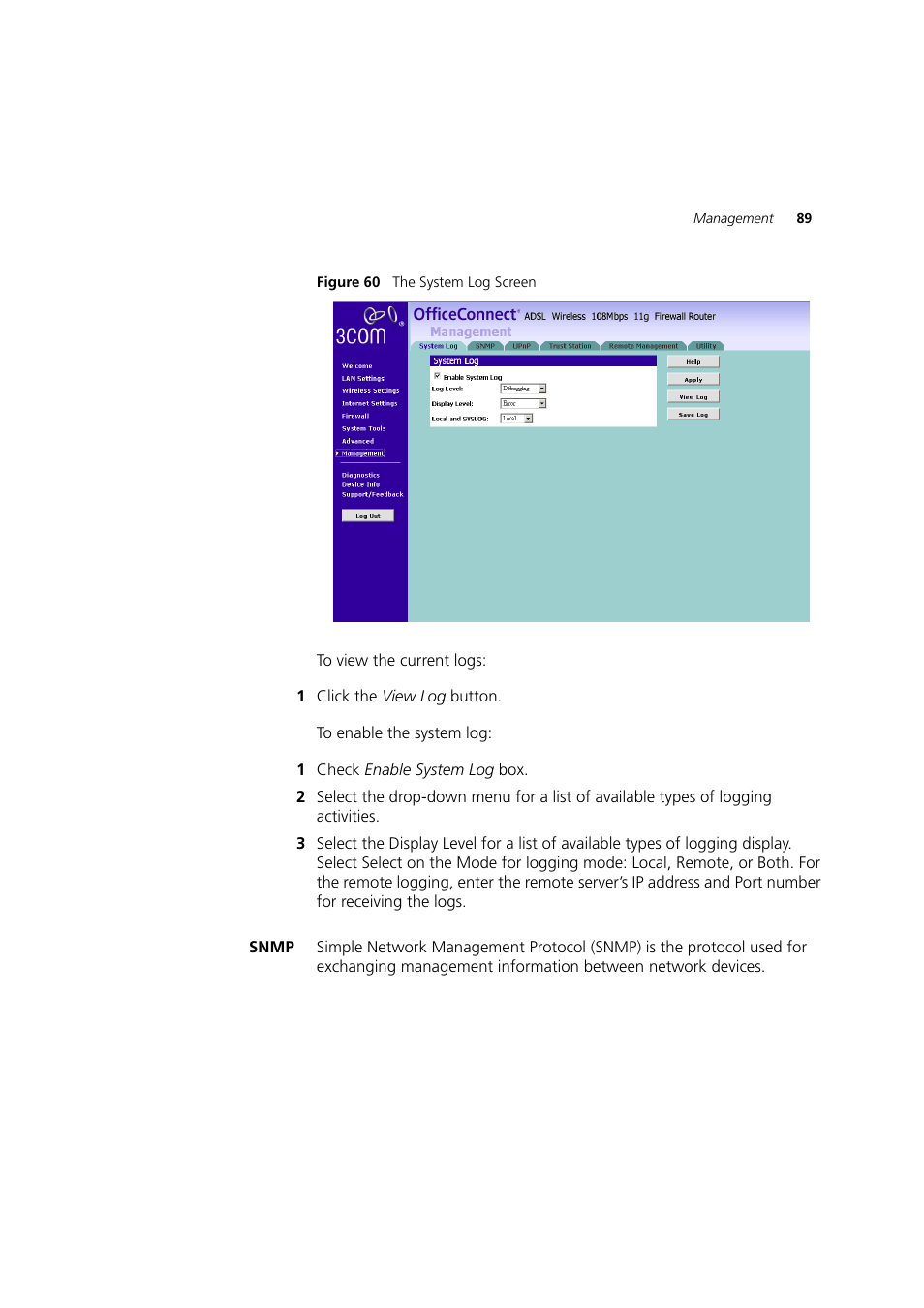 Snmp | 3Com 3CRWDR200A-75 User Manual | Page 89 / 144