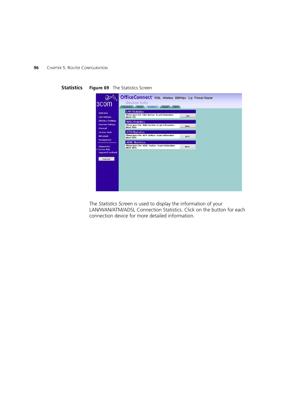 Statistics | 3Com 3CRWDR200A-75 User Manual | Page 96 / 144