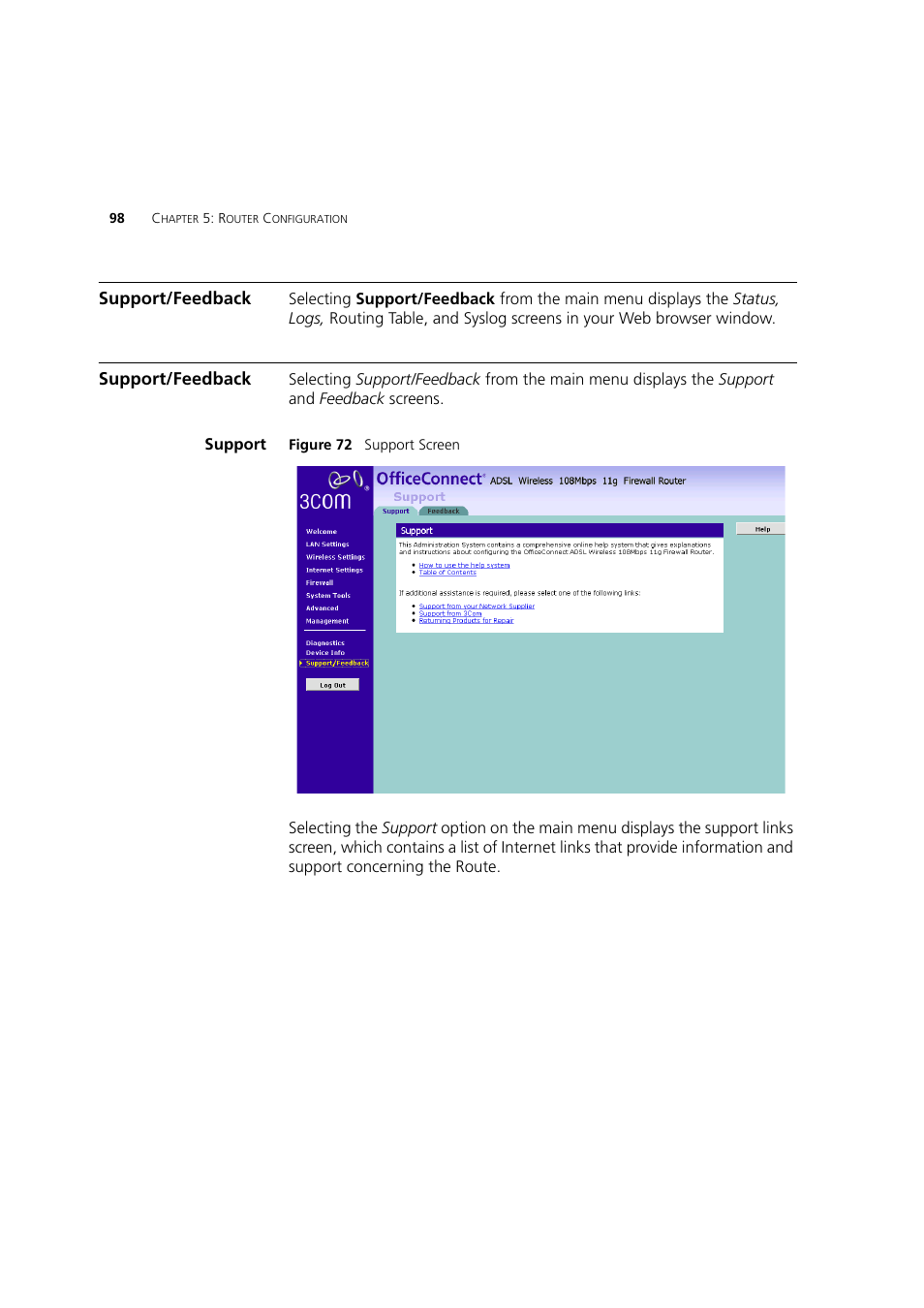 Support/feedback, Support | 3Com 3CRWDR200A-75 User Manual | Page 98 / 144