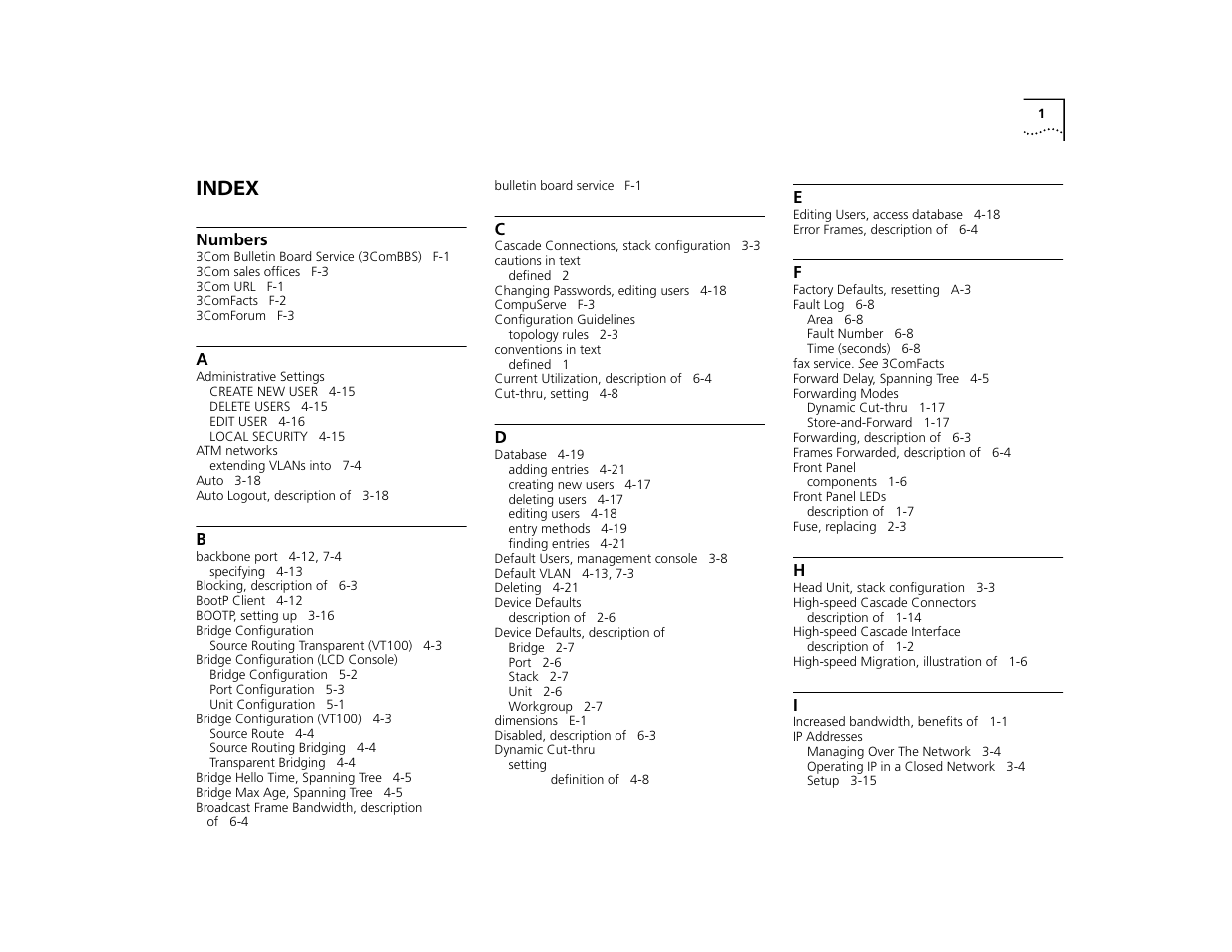 Index | 3Com TR User Manual | Page 121 / 126