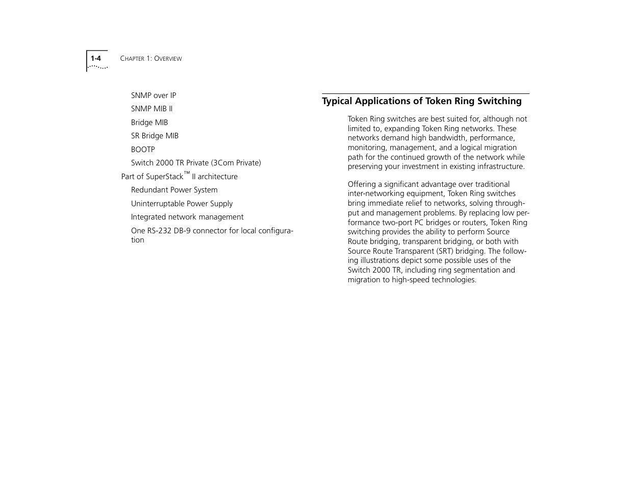 Typical applications of token ring switching, Typical applications of token ring switching 1-4 | 3Com TR User Manual | Page 14 / 126