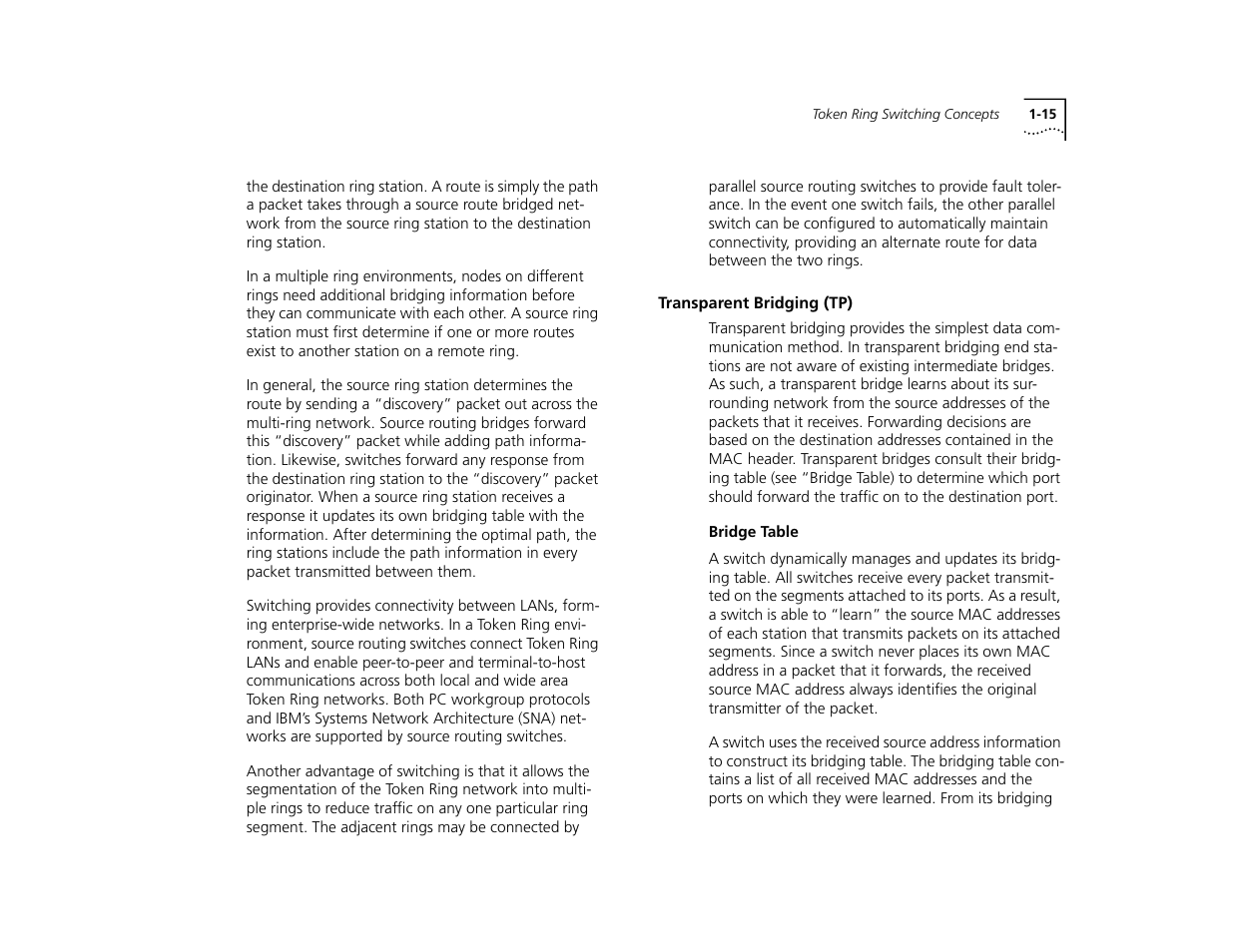 Transparent bridging (tp), Bridge table, Transparent bridging (tp) 1-15 | Bridge table 1-15 | 3Com TR User Manual | Page 25 / 126