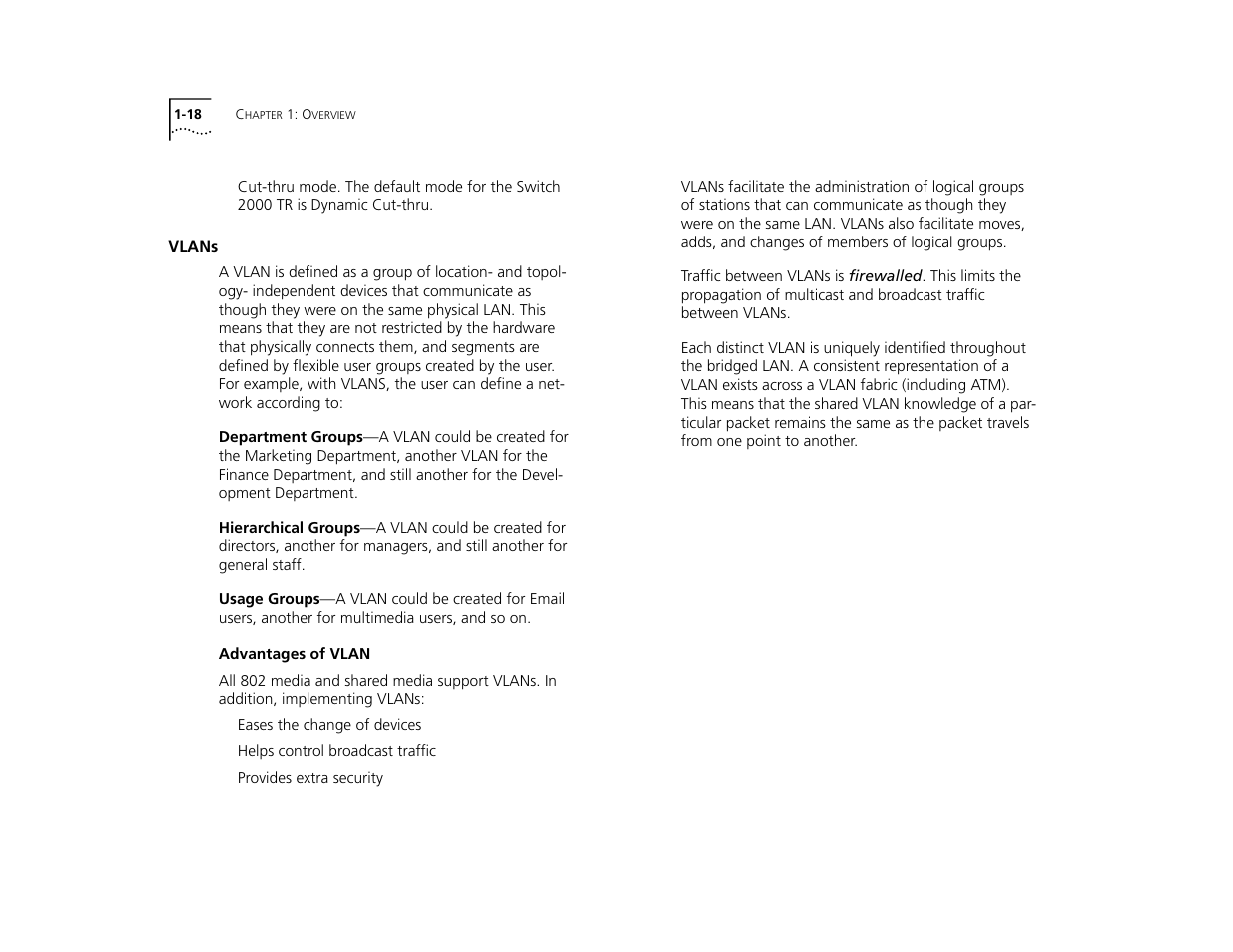 Vlans, Advantages of vlan, Vlans 1-18 | Advantages of vlan 1-18 | 3Com TR User Manual | Page 28 / 126