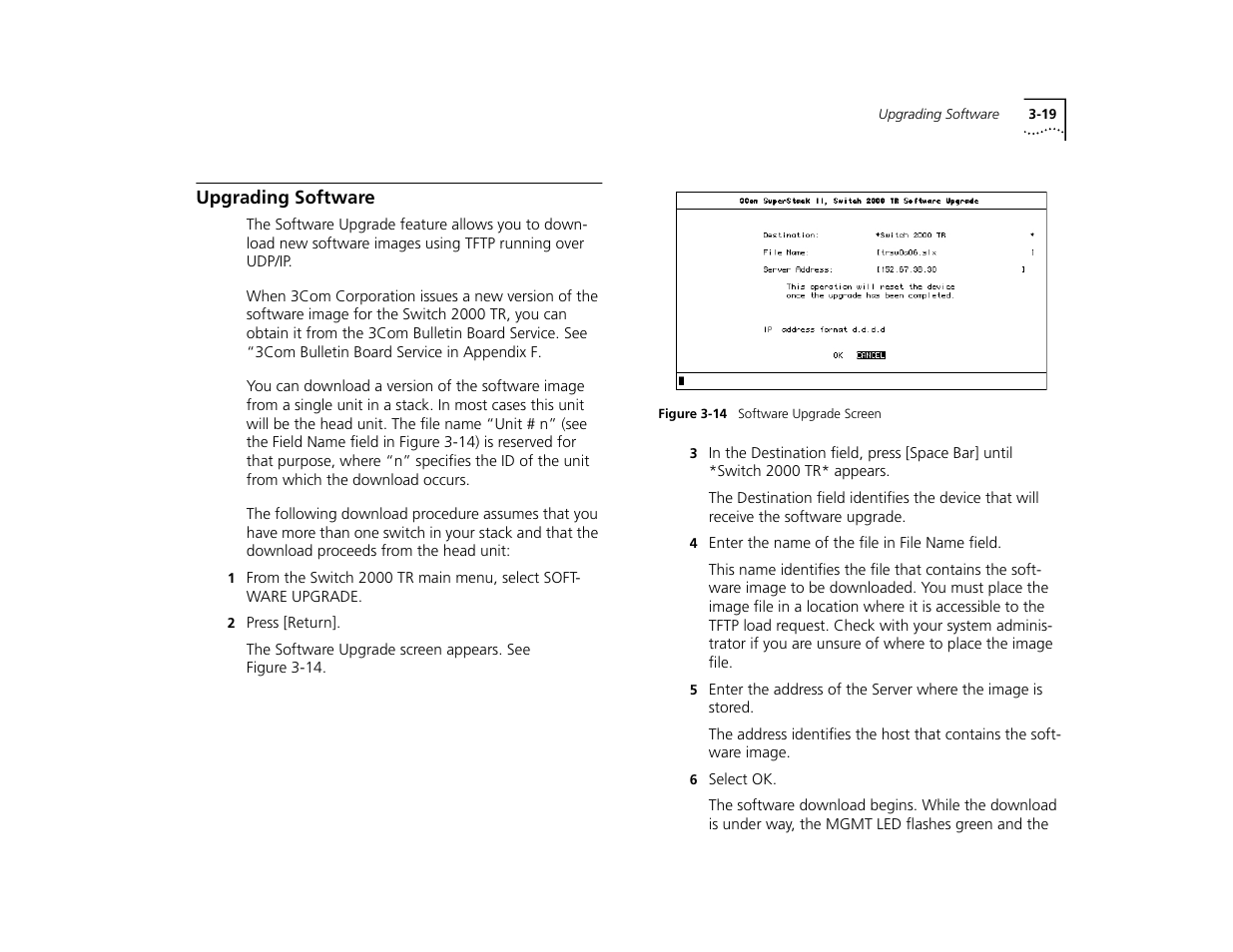Upgrading software, Upgrading software 3-19 | 3Com TR User Manual | Page 55 / 126