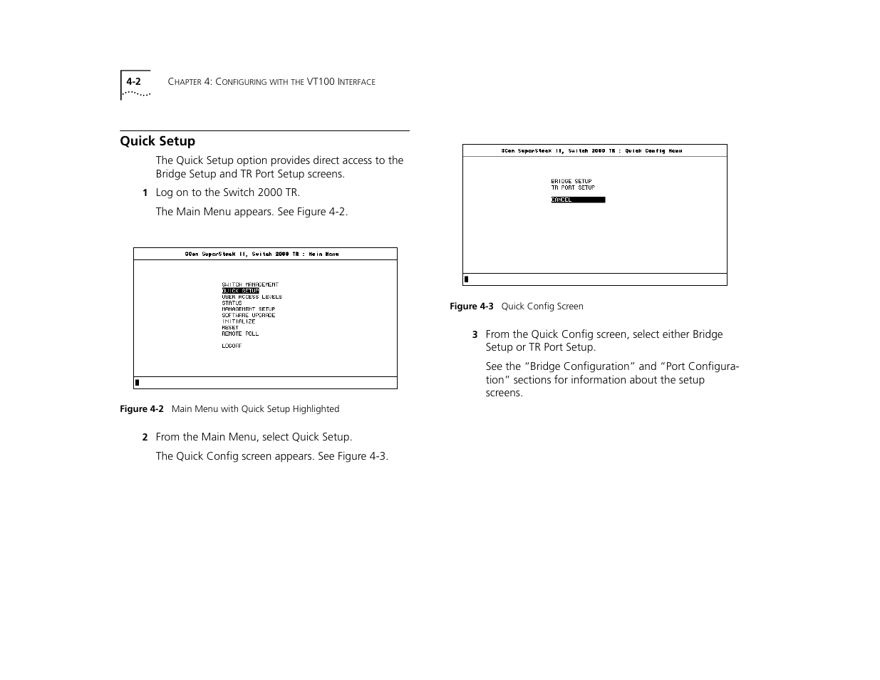 Quick setup, Quick setup 4-2 | 3Com TR User Manual | Page 60 / 126