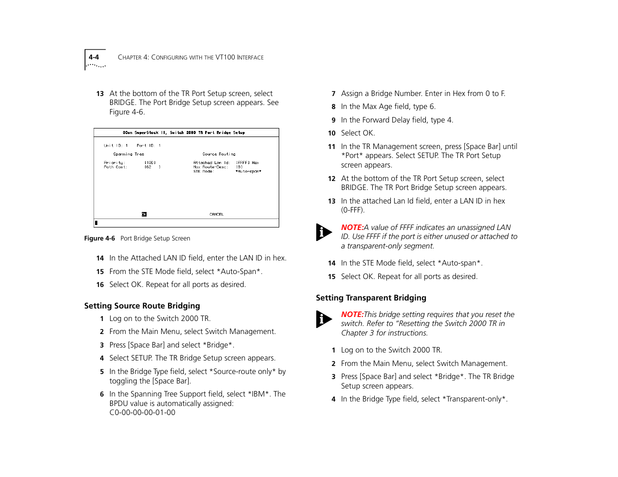 Setting source route bridging, Setting transparent bridging, Setting source route bridging 4-4 | Setting transparent bridging 4-4 | 3Com TR User Manual | Page 62 / 126