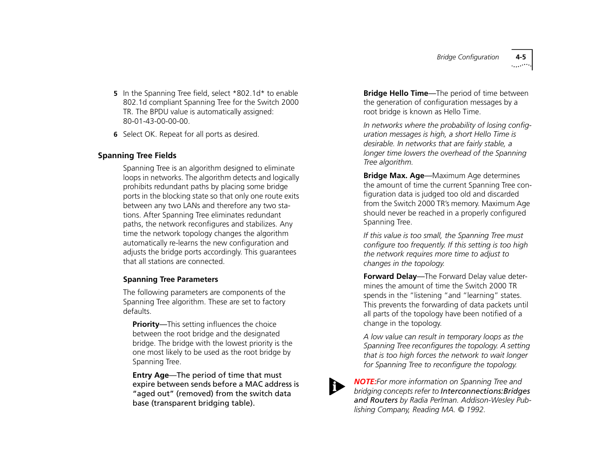 Spanning tree fields, Spanning tree parameters, Spanning tree fields 4-5 | Spanning tree parameters 4-5 | 3Com TR User Manual | Page 63 / 126