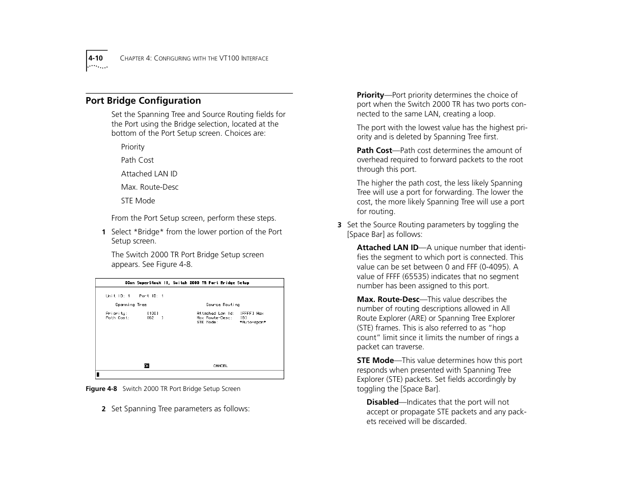 Port bridge configuration, Port bridge configuration 4-10 | 3Com TR User Manual | Page 68 / 126