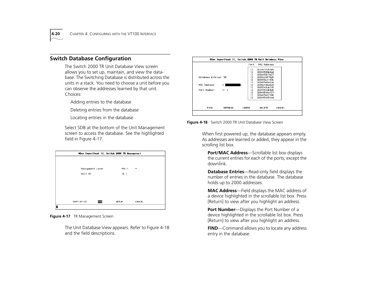 Switch database configuration, Switch database configuration 4-20 | 3Com TR User Manual | Page 78 / 126